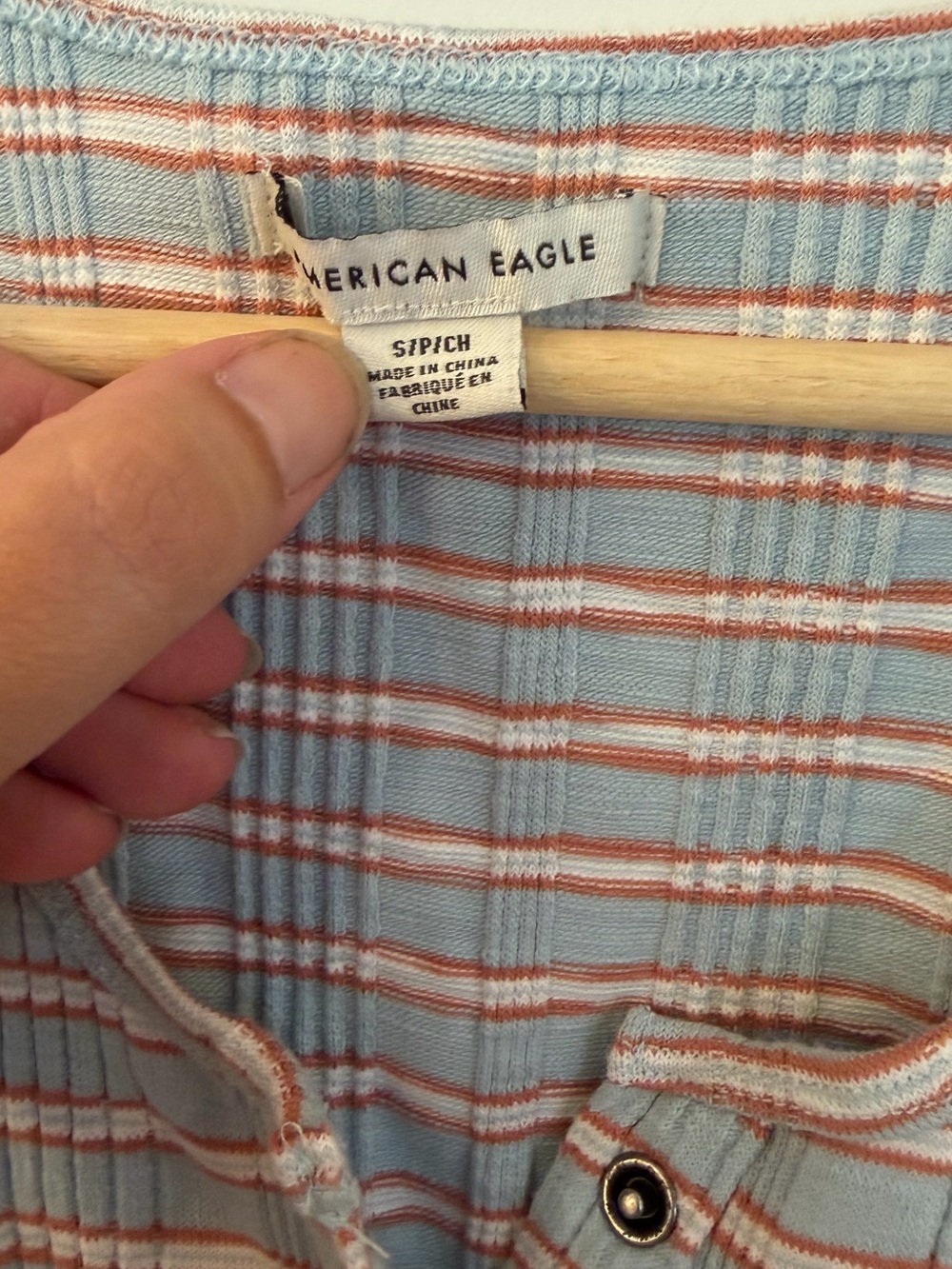 American Eagle Outfitters Light Blue & Rust Plaid Ribbed Henley Tank Top - Picture 2 of 4
